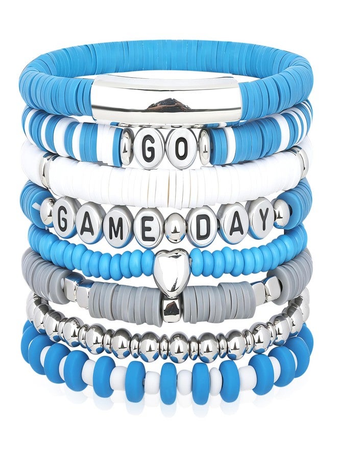 Sanyaa Silver Blue Game Day Football Bracelets (Blue+Silver) - Image 1